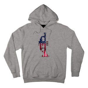 Trumpet Usa Flag Funny Trumpeter Musician 4th Of July Tall Hoodie