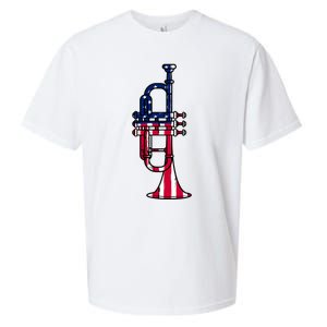 Trumpet Usa Flag Funny Trumpeter Musician 4th Of July Sueded Cloud Jersey T-Shirt