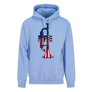 Trumpet Usa Flag Funny Trumpeter Musician 4th Of July Unisex Surf Hoodie