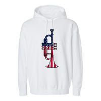 Trumpet Usa Flag Funny Trumpeter Musician 4th Of July Garment-Dyed Fleece Hoodie