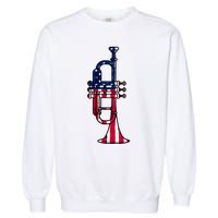 Trumpet Usa Flag Funny Trumpeter Musician 4th Of July Garment-Dyed Sweatshirt