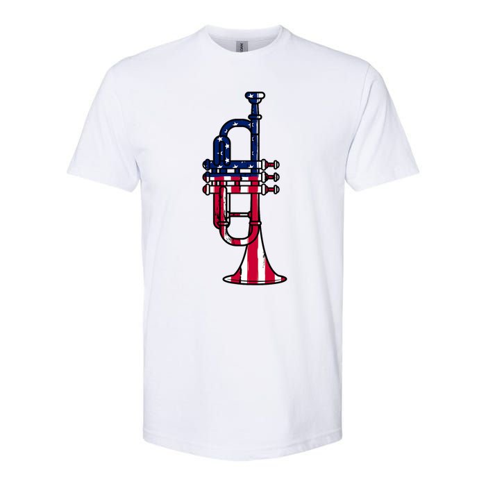 Trumpet Usa Flag Funny Trumpeter Musician 4th Of July Softstyle CVC T-Shirt