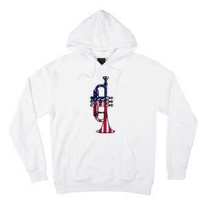 Trumpet Usa Flag Funny Trumpeter Musician 4th Of July Hoodie