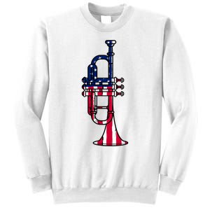 Trumpet Usa Flag Funny Trumpeter Musician 4th Of July Sweatshirt