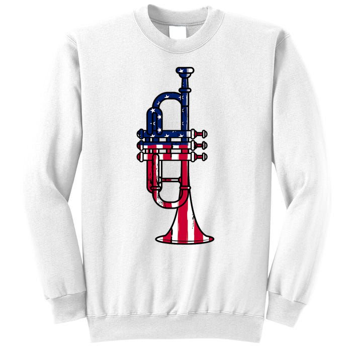 Trumpet Usa Flag Funny Trumpeter Musician 4th Of July Sweatshirt