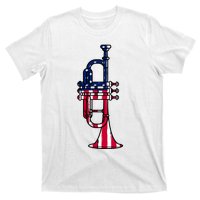 Trumpet Usa Flag Funny Trumpeter Musician 4th Of July T-Shirt