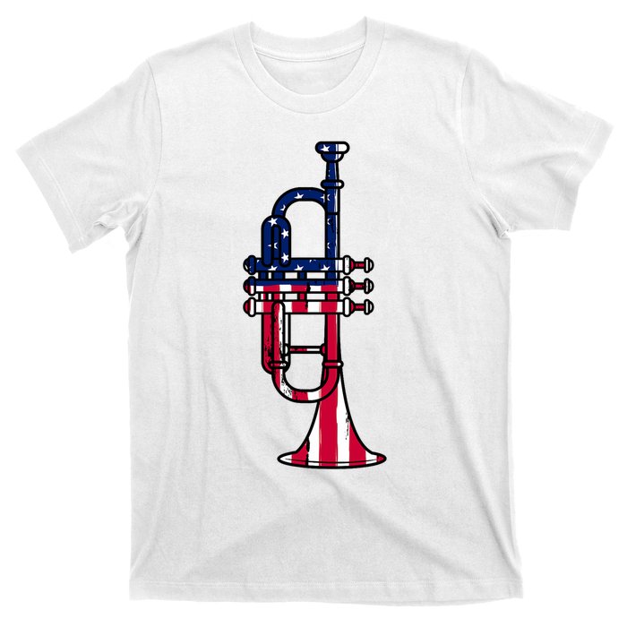 Trumpet Usa Flag Funny Trumpeter Musician 4th Of July T-Shirt