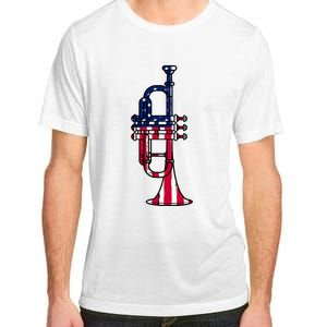 Trumpet Usa Flag Funny Trumpeter Musician 4th Of July Adult ChromaSoft Performance T-Shirt