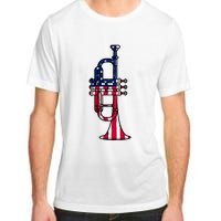 Trumpet Usa Flag Funny Trumpeter Musician 4th Of July Adult ChromaSoft Performance T-Shirt