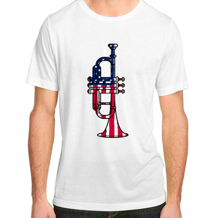 Trumpet Usa Flag Funny Trumpeter Musician 4th Of July Adult ChromaSoft Performance T-Shirt