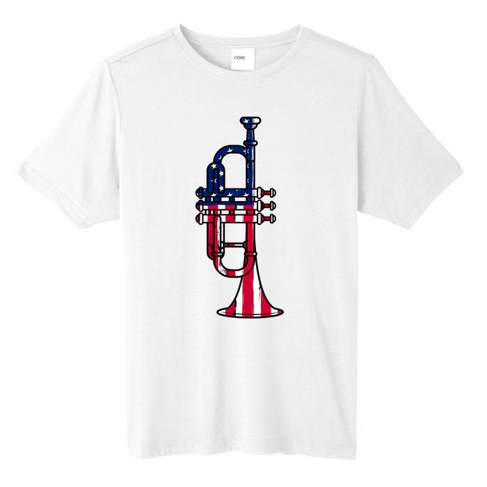 Trumpet Usa Flag Funny Trumpeter Musician 4th Of July Tall Fusion ChromaSoft Performance T-Shirt