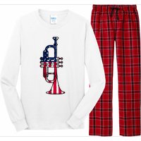 Trumpet Usa Flag Funny Trumpeter Musician 4th Of July Long Sleeve Pajama Set