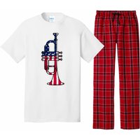 Trumpet Usa Flag Funny Trumpeter Musician 4th Of July Pajama Set