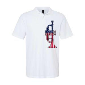 Trumpet Usa Flag Funny Trumpeter Musician 4th Of July Softstyle Adult Sport Polo