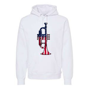 Trumpet Usa Flag Funny Trumpeter Musician 4th Of July Premium Hoodie