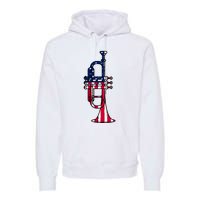 Trumpet Usa Flag Funny Trumpeter Musician 4th Of July Premium Hoodie