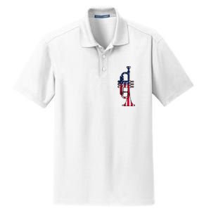 Trumpet Usa Flag Funny Trumpeter Musician 4th Of July Dry Zone Grid Polo