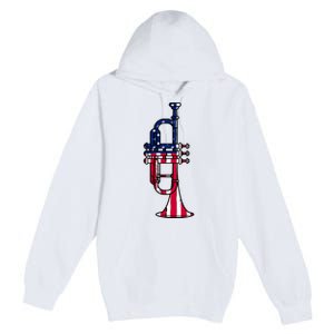 Trumpet Usa Flag Funny Trumpeter Musician 4th Of July Premium Pullover Hoodie