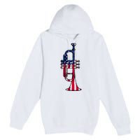 Trumpet Usa Flag Funny Trumpeter Musician 4th Of July Premium Pullover Hoodie