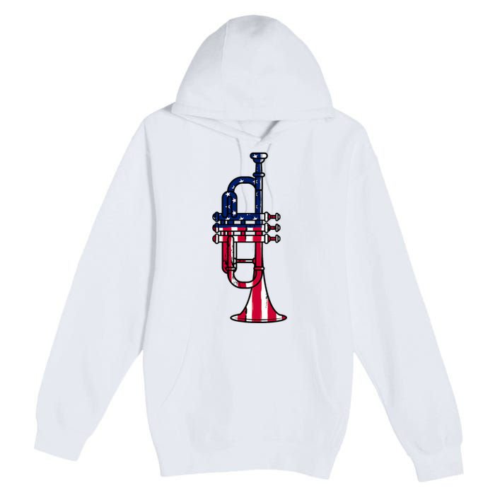 Trumpet Usa Flag Funny Trumpeter Musician 4th Of July Premium Pullover Hoodie