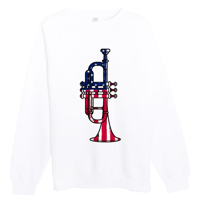 Trumpet Usa Flag Funny Trumpeter Musician 4th Of July Premium Crewneck Sweatshirt