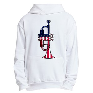 Trumpet Usa Flag Funny Trumpeter Musician 4th Of July Urban Pullover Hoodie