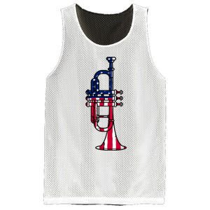 Trumpet Usa Flag Funny Trumpeter Musician 4th Of July Mesh Reversible Basketball Jersey Tank