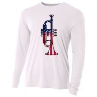 Trumpet Usa Flag Funny Trumpeter Musician 4th Of July Cooling Performance Long Sleeve Crew