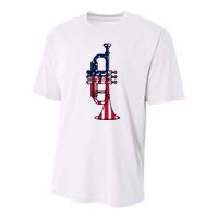 Trumpet Usa Flag Funny Trumpeter Musician 4th Of July Youth Performance Sprint T-Shirt