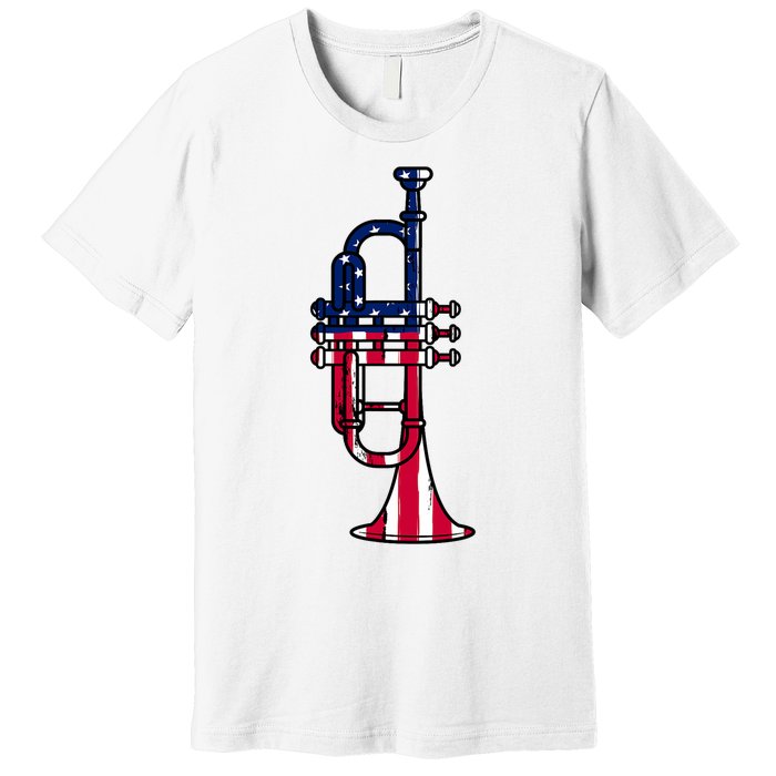 Trumpet Usa Flag Funny Trumpeter Musician 4th Of July Premium T-Shirt