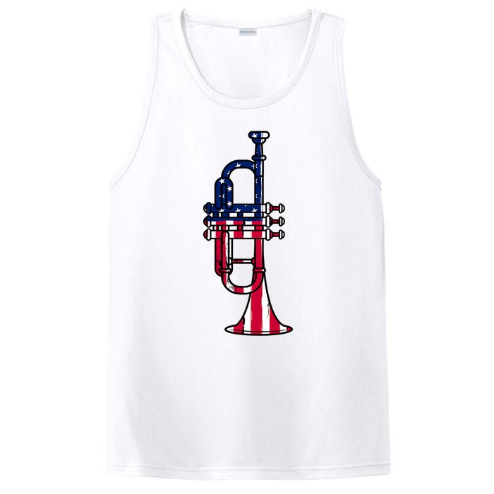 Trumpet Usa Flag Funny Trumpeter Musician 4th Of July PosiCharge Competitor Tank