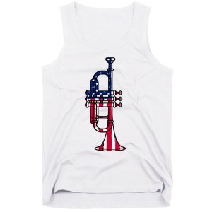 Trumpet Usa Flag Funny Trumpeter Musician 4th Of July Tank Top