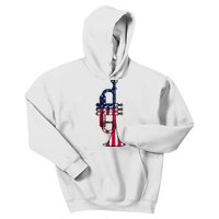 Trumpet Usa Flag Funny Trumpeter Musician 4th Of July Kids Hoodie