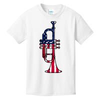 Trumpet Usa Flag Funny Trumpeter Musician 4th Of July Kids T-Shirt