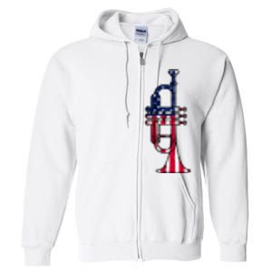 Trumpet Usa Flag Funny Trumpeter Musician 4th Of July Full Zip Hoodie