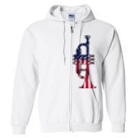 Trumpet Usa Flag Funny Trumpeter Musician 4th Of July Full Zip Hoodie