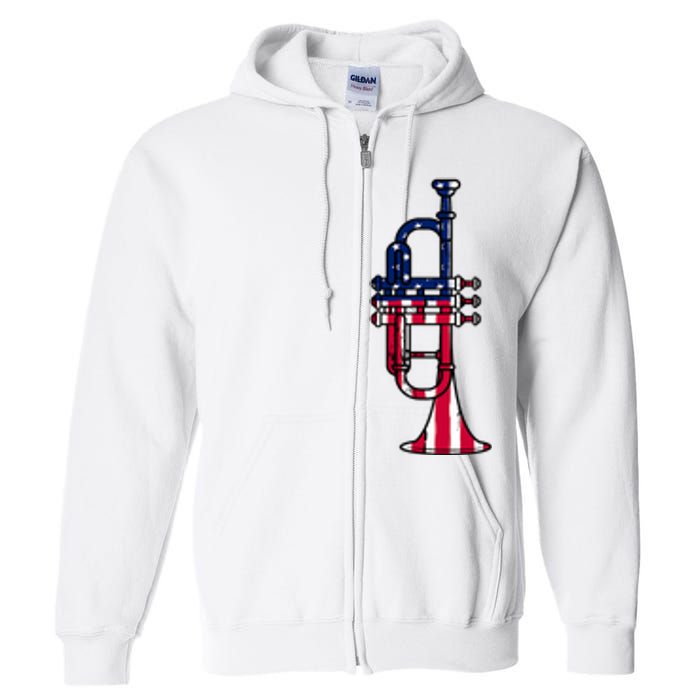 Trumpet Usa Flag Funny Trumpeter Musician 4th Of July Full Zip Hoodie