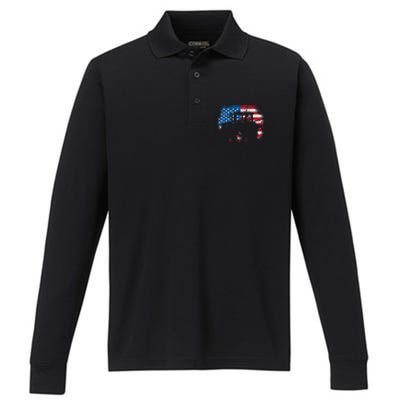 Tractor USA Flag design for Patriotic Farmer Performance Long Sleeve Polo