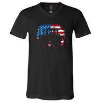 Tractor USA Flag design for Patriotic Farmer V-Neck T-Shirt