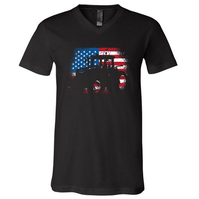 Tractor USA Flag design for Patriotic Farmer V-Neck T-Shirt