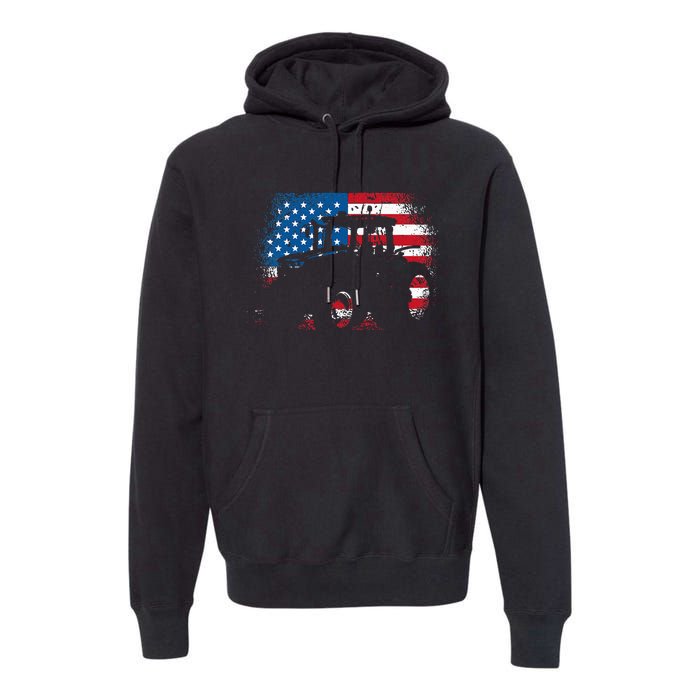 Tractor USA Flag design for Patriotic Farmer Premium Hoodie