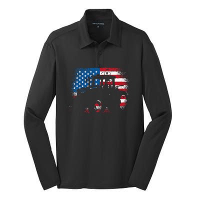 Tractor USA Flag design for Patriotic Farmer Silk Touch Performance Long Sleeve Polo