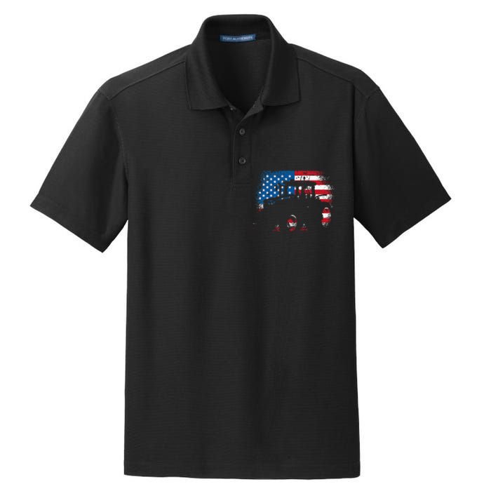 Tractor USA Flag design for Patriotic Farmer Dry Zone Grid Polo