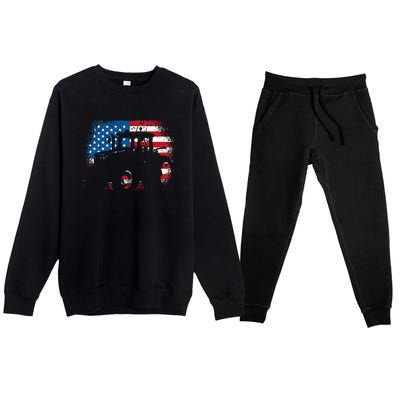 Tractor USA Flag design for Patriotic Farmer Premium Crewneck Sweatsuit Set