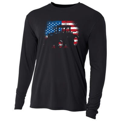 Tractor USA Flag design for Patriotic Farmer Cooling Performance Long Sleeve Crew