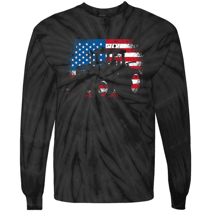 Tractor USA Flag design for Patriotic Farmer Tie-Dye Long Sleeve Shirt