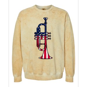 Trumpet Usa Flag Funny Trumpeter Musician 4th Of July Outfit Colorblast Crewneck Sweatshirt