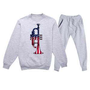 Trumpet Usa Flag Funny Trumpeter Musician 4th Of July Outfit Premium Crewneck Sweatsuit Set