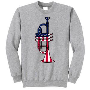 Trumpet Usa Flag Funny Trumpeter Musician 4th Of July Outfit Tall Sweatshirt