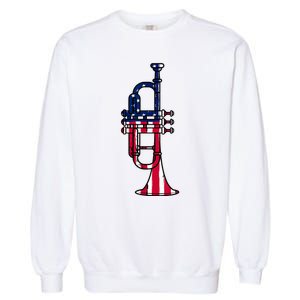 Trumpet Usa Flag Funny Trumpeter Musician 4th Of July Outfit Garment-Dyed Sweatshirt